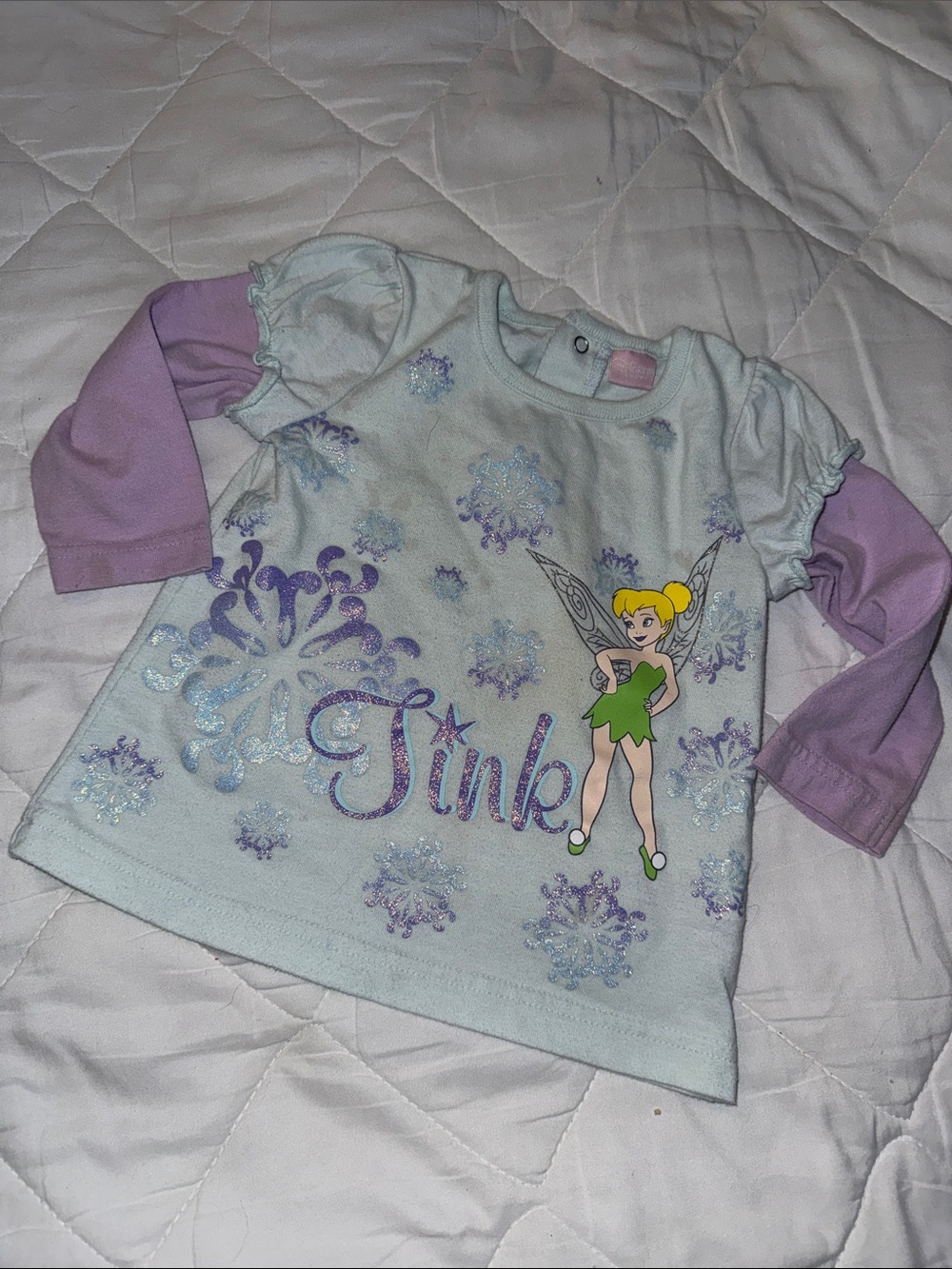 6-12m Disney TinkerBell Long Sleeve Top - light teal & Lavender
